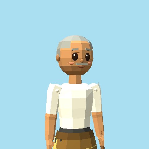 Pak Mat: a grey-haired boatwright with a moustache, a white top and a brown checked sarong.