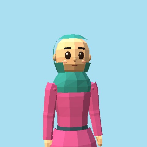 Kak Yah: the shopkeeper in a teal headscarf and a pink top.