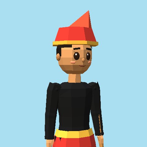 Abang Zul: a young silat fighter in black with a red sarong and a red headcloth, holding a rattan stick.